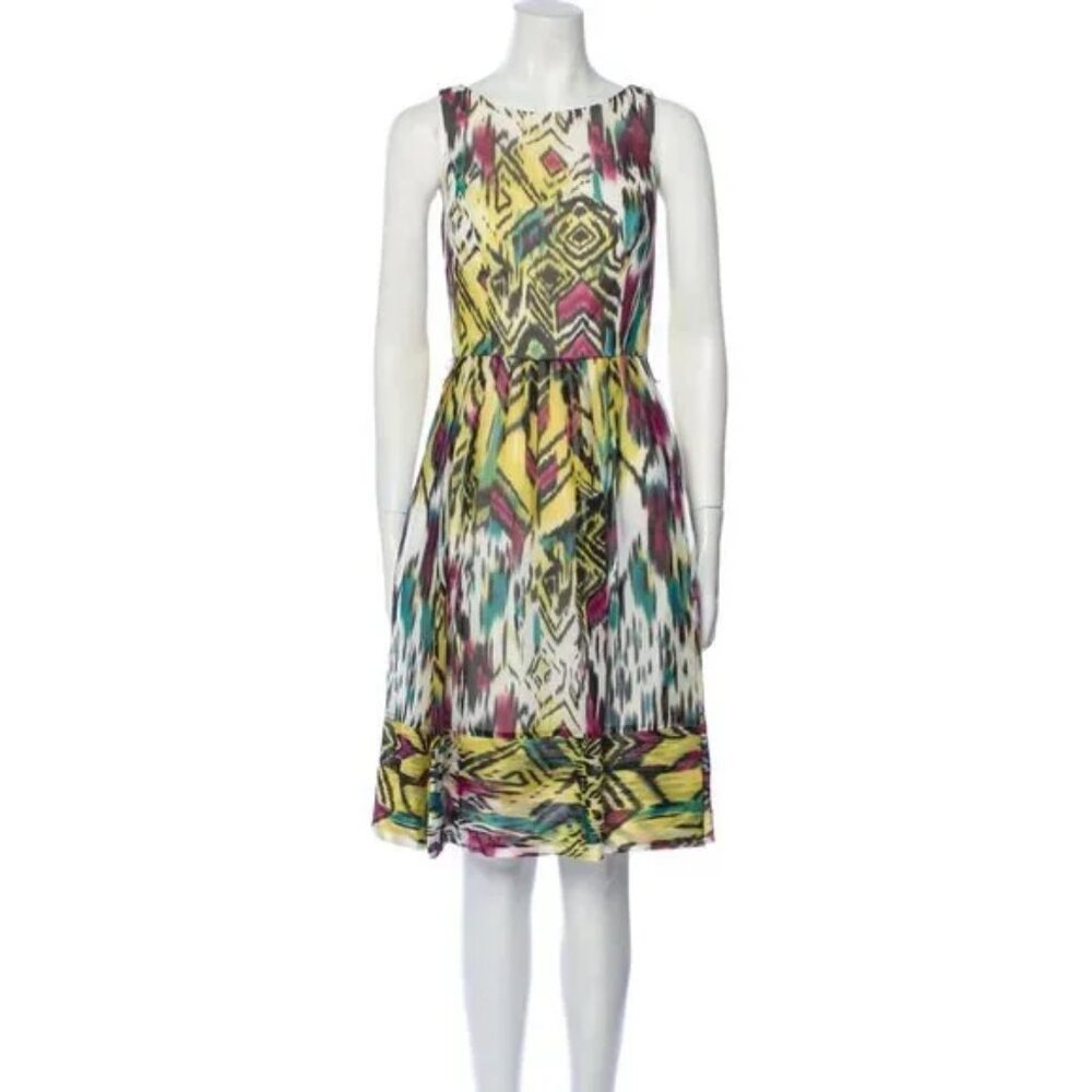 Carmen Marc Valvo Ikat Print Silk Dress
